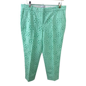 J Crew NEW Cafe Capri Pastel Green Pinwheel Floral Eyelet Pants sz 8 Preppy